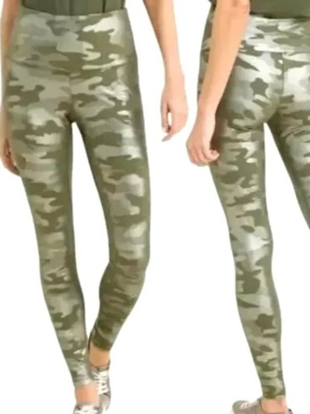 Chico's Zenergy So Slimming Camo Foil Leggings Women's Size 2 US 12/14 Olive Gre